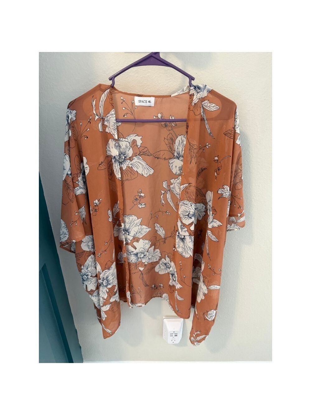 SPACE 46 Rust & White Floral Kimono Blouse